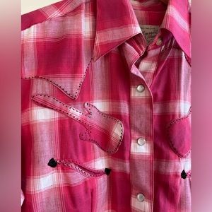 Rockmount Ranch Wear Women’s Pink Plaid Buttom Up, size medium